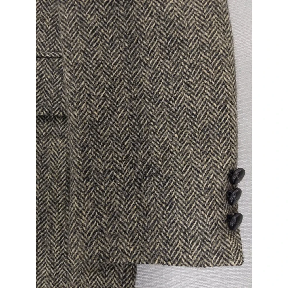 Vintage Herringbone Blazer‎ Mens Size L Gray Brown Wool Tweed Sport Coat - Picture 4 of 11
